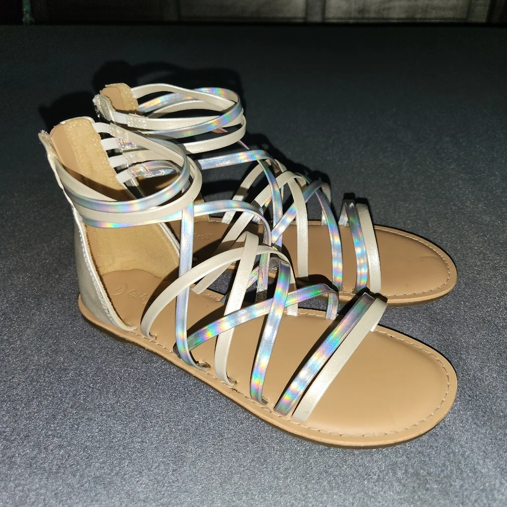 Cat & Jack Strappy Sandals - Silver and Tan